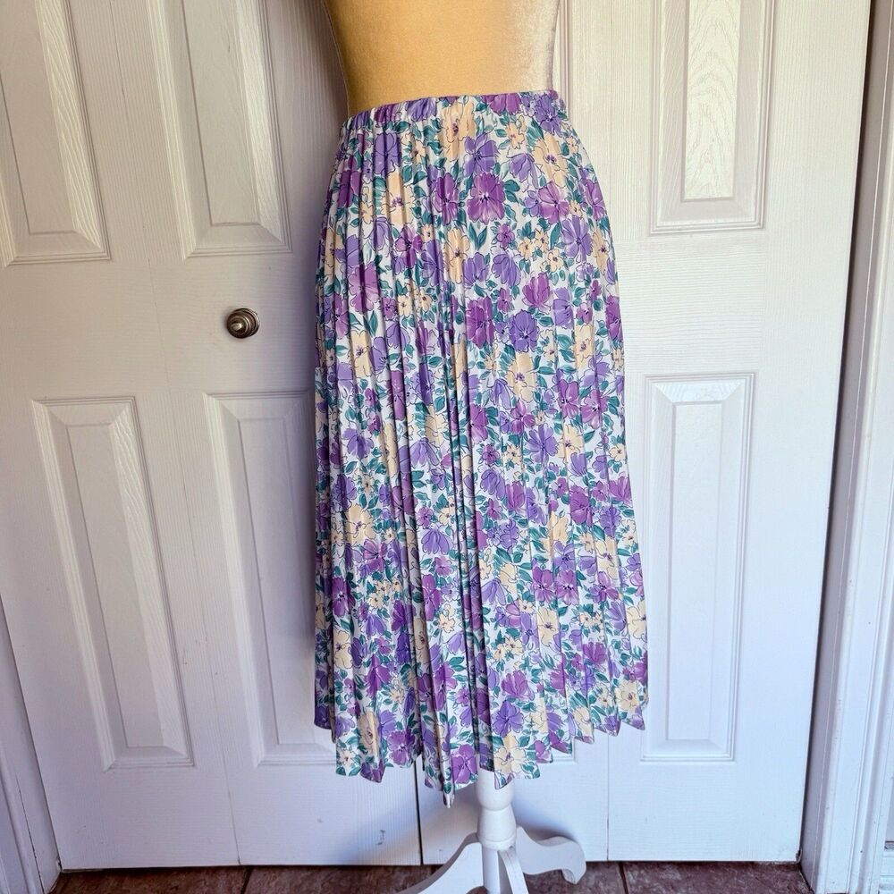 Baroness Waynes Midi Skirt Women Size 12 Purple Pleated Pull On Comfort USA - Picture 3 of 15